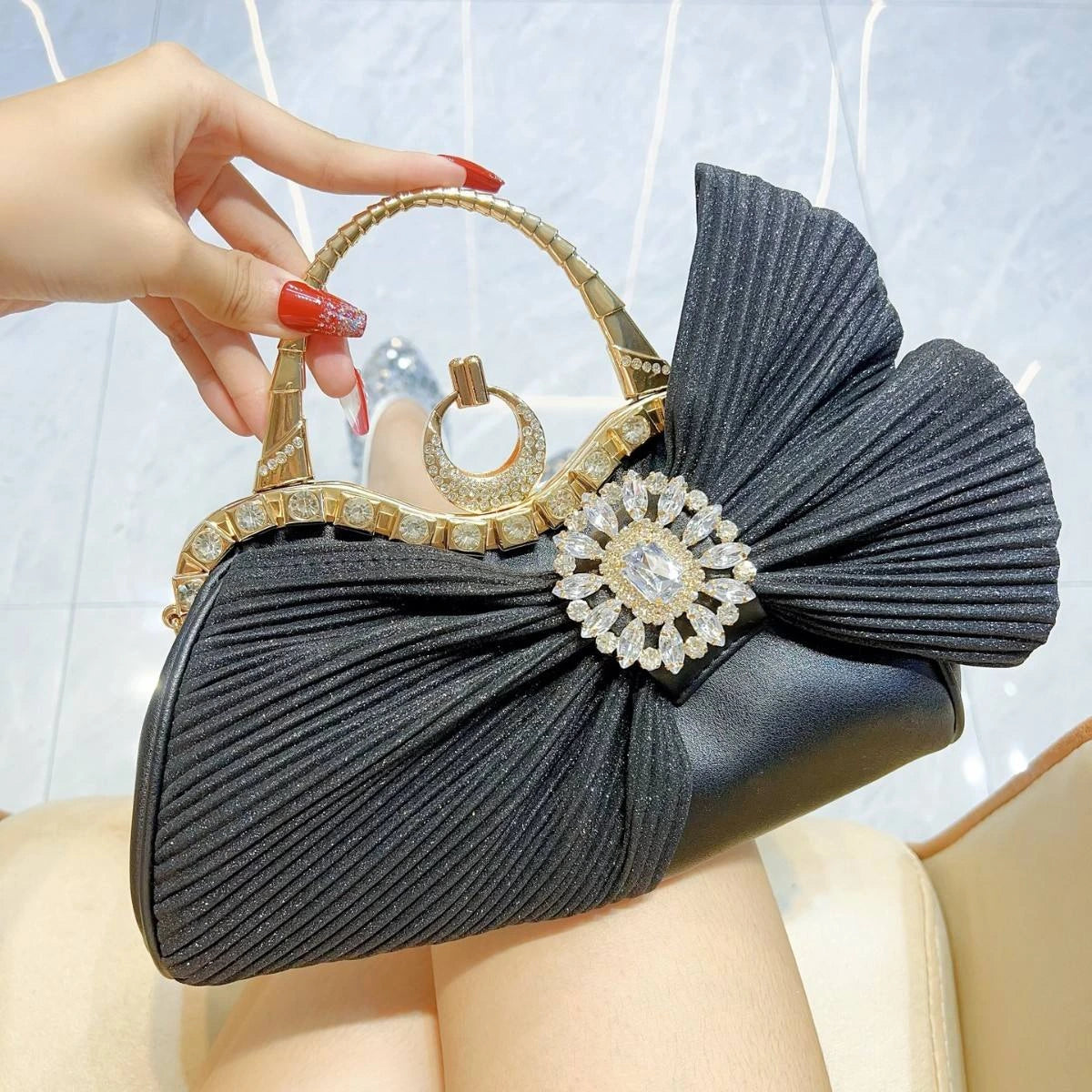 Sac à main de luxe avec nœud et diamant français pour femme élégante 2026